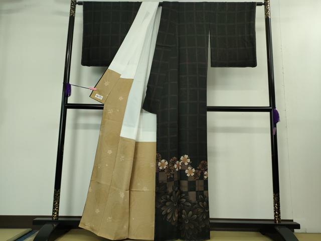平和屋着物●極上　訪問着　市松花文　黒地　やまと誂製　逸品　未使用　DZAB1674kh6 平和屋着物○極上 訪問着 市松花文 黒地 やまと誂製 逸品 未使用