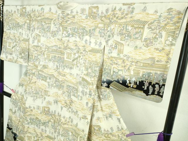 平和屋本店■極上　中国三大刺繍 スワトウ刺繍 汕頭刺繍 総刺繍　訪問着　城下町人物風景　暈し染め　金糸　鬼しぼ縮緬　逸品　DZAB1676kh5
