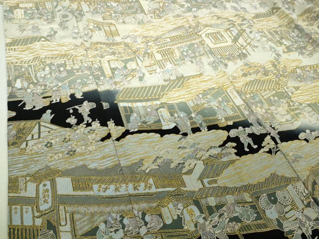平和屋本店■極上　中国三大刺繍 スワトウ刺繍 汕頭刺繍 総刺繍　訪問着　城下町人物風景　暈し染め　金糸　鬼しぼ縮緬　逸品　DZAB1676kh5