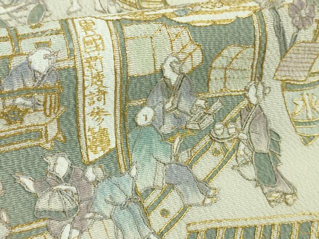 平和屋本店■極上　中国三大刺繍 スワトウ刺繍 汕頭刺繍 総刺繍　訪問着　城下町人物風景　暈し染め　金糸　鬼しぼ縮緬　逸品　DZAB1676kh5