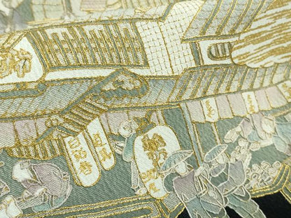 平和屋本店■極上　中国三大刺繍 スワトウ刺繍 汕頭刺繍 総刺繍　訪問着　城下町人物風景　暈し染め　金糸　鬼しぼ縮緬　逸品　DZAB1676kh5