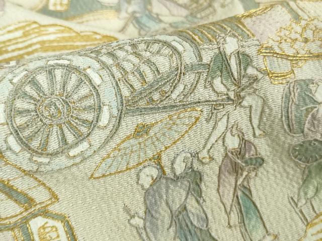 平和屋本店■極上　中国三大刺繍 スワトウ刺繍 汕頭刺繍 総刺繍　訪問着　城下町人物風景　暈し染め　金糸　鬼しぼ縮緬　逸品　DZAB1676kh5