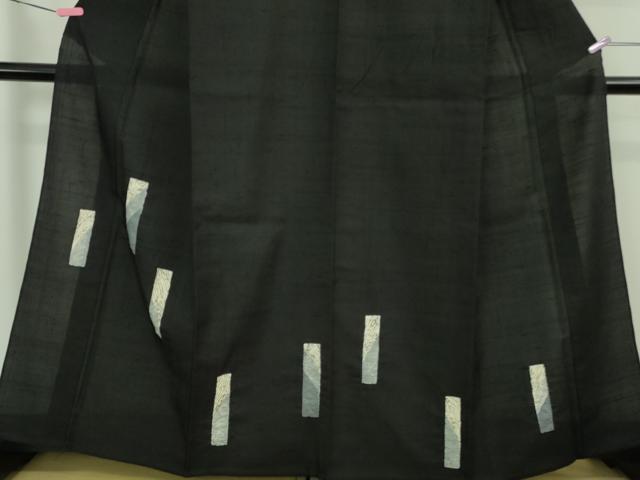 平和屋着物▽極上 伝統工芸士 七代目 吉澤与市 訪問着 紬 単衣 絞り 短冊花文 黒地 逸品 DZAB1686kh5