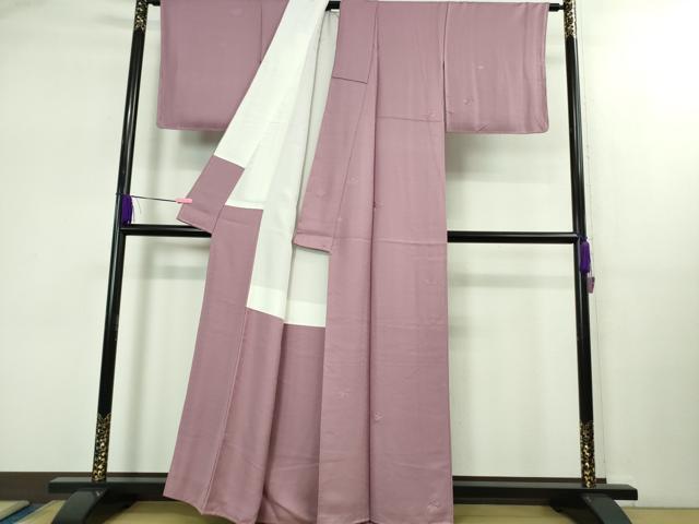 平和屋着物●極上 色無地 工字繋ぎ 南天草葉地紋 菖蒲色 逸品 DZAB1707kh5