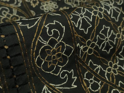 平和屋本店■極上 中国三大刺繍 スワトウ刺繍 刺し子 総刺繍 本場縞大島紬 名物裂間道 大島紬美幸謹製 ロング丈 証紙付き 逸品 DZAB1723kh5