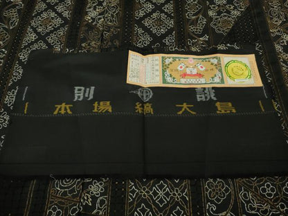 平和屋本店■極上 中国三大刺繍 スワトウ刺繍 刺し子 総刺繍 本場縞大島紬 名物裂間道 大島紬美幸謹製 ロング丈 証紙付き 逸品 DZAB1723kh5