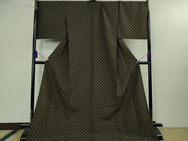 平和屋着物■極上　お召　単衣　市松文様　ロング丈　逸品　DZAB1738kh5