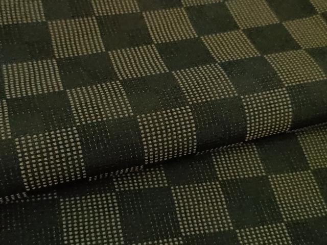 平和屋着物■極上　お召　単衣　市松文様　ロング丈　逸品　DZAB1738kh5