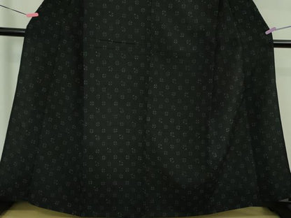 平和屋本店▽極上　青山みとも　本場結城縮　単衣　丸文　黒地　逸品　DZAB1740kh6