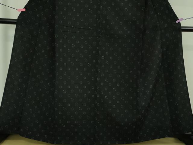 平和屋本店▽極上　青山みとも　本場結城縮　単衣　丸文　黒地　逸品　DZAB1740kh6