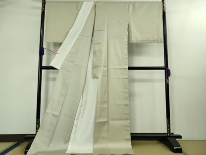 平和屋着物▽極上 お召 単衣 網目文 練色地 ロング丈 逸品 DZAB1743kh6