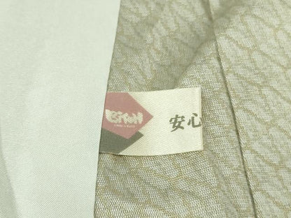 平和屋着物▽極上 お召 単衣 網目文 練色地 ロング丈 逸品 DZAB1743kh6