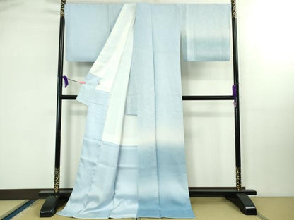 平和屋着物●極上 訪問着 松ぼっくり地紋 暈し染め フロスティーブルー色地 ロング丈 逸品 DZAB1744kh5