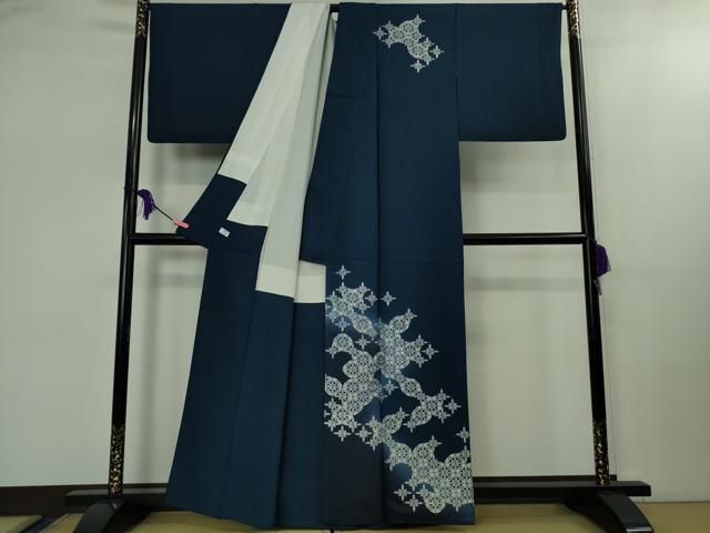平和屋本店■極上　金彩友禅　卓越技能者・名工・和田光正　訪問着　七宝花文　留紺色地　暈し染め　銀彩　反端付き　逸品　DZAB1745kh5