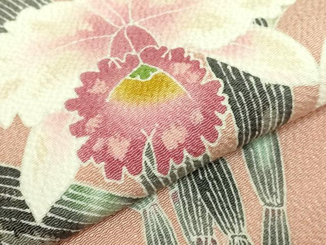 平和屋着物●極上　人間国宝・羽田登喜男　九寸名古屋帯　枝花文　ときがら茶色地　鬼しぼ縮緬　逸品　DZAB1754kh6
