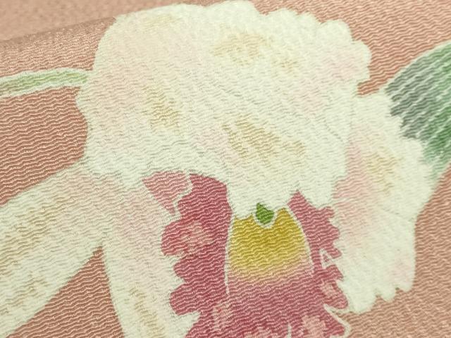 平和屋着物●極上　人間国宝・羽田登喜男　九寸名古屋帯　枝花文　ときがら茶色地　鬼しぼ縮緬　逸品　DZAB1754kh6