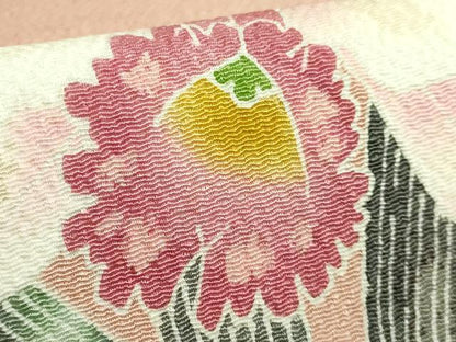 平和屋着物●極上　人間国宝・羽田登喜男　九寸名古屋帯　枝花文　ときがら茶色地　鬼しぼ縮緬　逸品　DZAB1754kh6