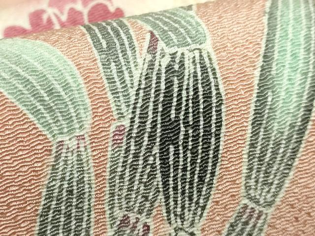 平和屋着物●極上　人間国宝・羽田登喜男　九寸名古屋帯　枝花文　ときがら茶色地　鬼しぼ縮緬　逸品　DZAB1754kh6