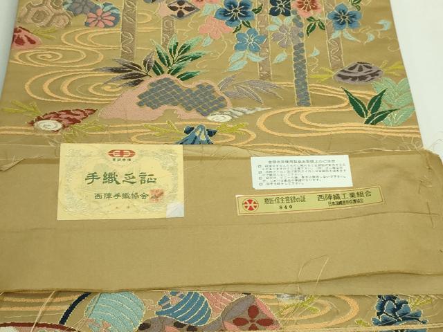 平和屋着物●極上　西陣　白綾苑大庭　六通柄袋帯　流水小袖集　金糸　証紙付き　逸品　DZAB1756kh6