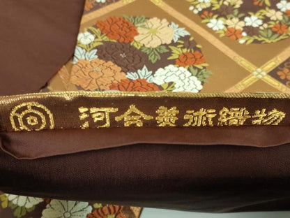平和屋着物●極上　西陣　河合美術織物謹製　六通柄袋帯　唐織　格天井花文　金糸　逸品　DZAB1760kh6