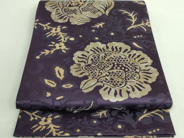 平和屋着物●極上　洛風林　工芸帯地　六通柄袋帯　草花文　金糸　逸品　DZAB1761kh6