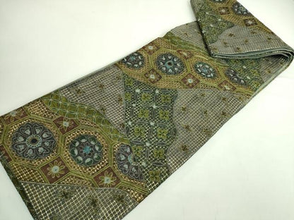 平和屋本店●極上　中国三大刺繍　スワトウ刺繍　汕頭刺繍　総刺繍　全通柄袋帯　スリーシーズン帯　蜀江花文　金糸　逸品　DZAB1781kh6