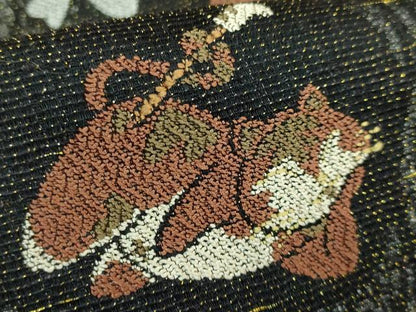平和屋着物●極上　六通柄袋帯　兎　猫　狸　梟　黒地　金糸　逸品　DZAB1782kh6