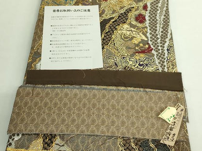 平和屋着物●極上　創業280年　誉田屋源兵衛　六通柄袋帯　唐織　瑞鳳本金　竹笹宝尽くし　金銀糸　反端付き　逸品　DZAB1787kh6