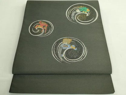 平和屋着物●極上　太鼓柄袋帯　赤鬼　青鬼　緑鬼　金糸　逸品　DZAB1790kh6