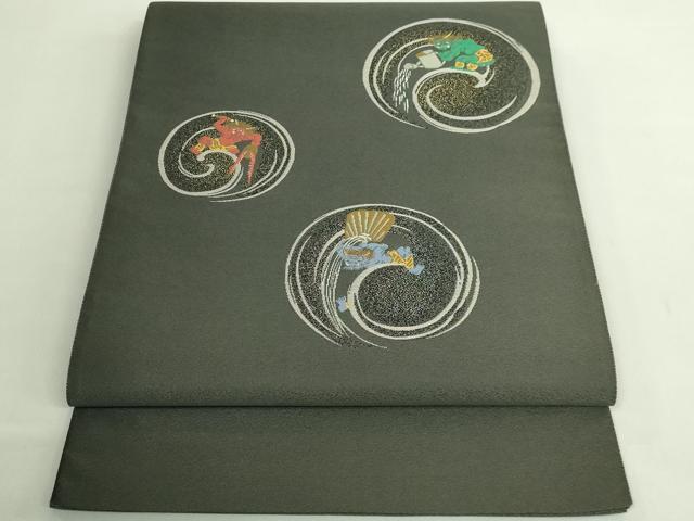 平和屋着物●極上　太鼓柄袋帯　赤鬼　青鬼　緑鬼　金糸　逸品　DZAB1790kh6