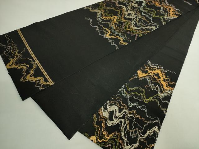 平和屋本店●最高級　夏物　龍村平蔵製　太鼓柄　本袋帯　水衣錦　黒地　金銀糸　逸品　DZAB1791kh6