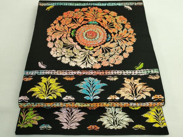 平和屋本店●最高級　龍村平蔵製　太鼓柄　本袋帯　賓草図文　黒地　金銀糸　逸品　DZAB1796kh6