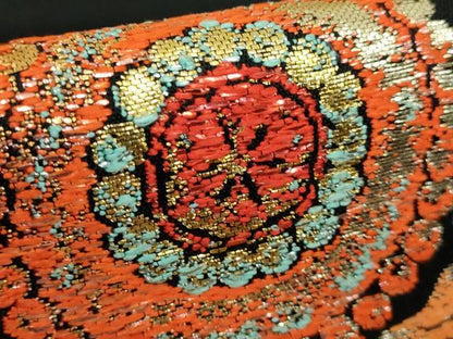 平和屋本店●最高級　龍村平蔵製　太鼓柄　本袋帯　賓草図文　黒地　金銀糸　逸品　DZAB1796kh6