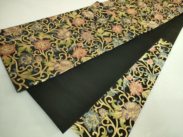 平和屋着物●極上　六通柄袋帯　唐織　琉球光輝更紗文　黒地　金糸　逸品　DZAB1801kh6
