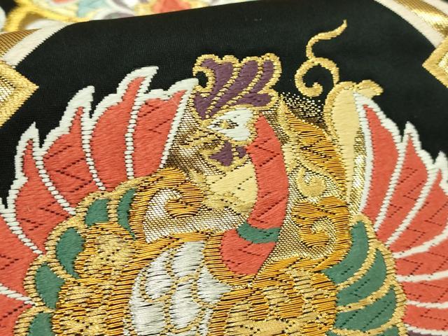 平和屋着物●極上　唐織・西陣の老舗・名門・藤原織物　六通柄袋帯　鳳凰花文　黒地　金糸　逸品　DZAB1808kh6