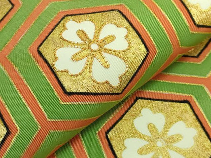 平和屋着物●極上　塩瀬　九寸名古屋帯　駒刺繍　亀甲花菱文　黒地　金彩　逸品　DZAB1821kh6