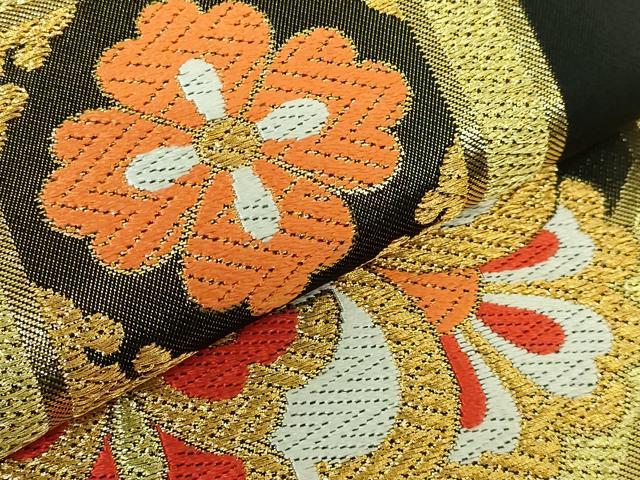 平和屋着物●極上　西陣　川島織物　六通柄　本袋帯　唐織　蜀江花文　黒地　金糸　逸品　DZAB1823kh6