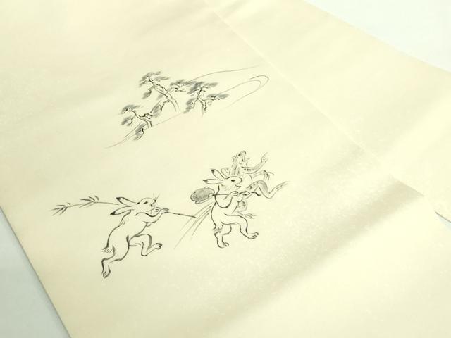 平和屋着物●極上　塩瀬　九寸名古屋帯　作家物　手描き　鳥獣戯画　逸品　DZAB1830kh6
