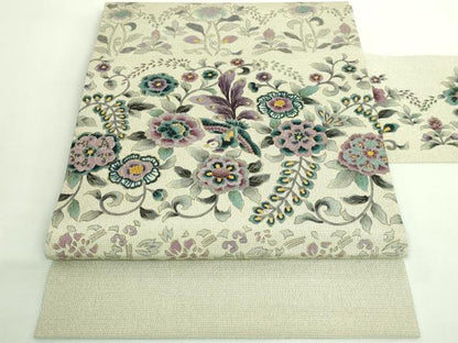 平和屋着物●極上　本塩沢　九寸名古屋帯　更紗花鳥文　金彩　逸品　DZAB1831kh6