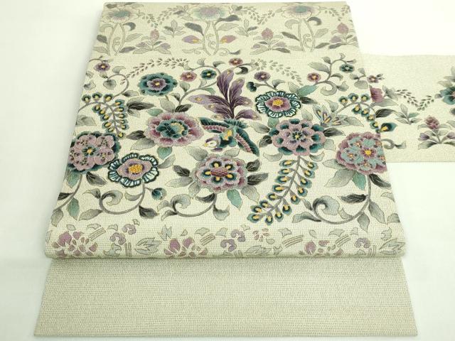 平和屋着物●極上　本塩沢　九寸名古屋帯　更紗花鳥文　金彩　逸品　DZAB1831kh6