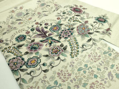 平和屋着物●極上　本塩沢　九寸名古屋帯　更紗花鳥文　金彩　逸品　DZAB1831kh6