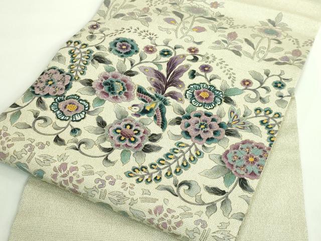 平和屋着物●極上　本塩沢　九寸名古屋帯　更紗花鳥文　金彩　逸品　DZAB1831kh6