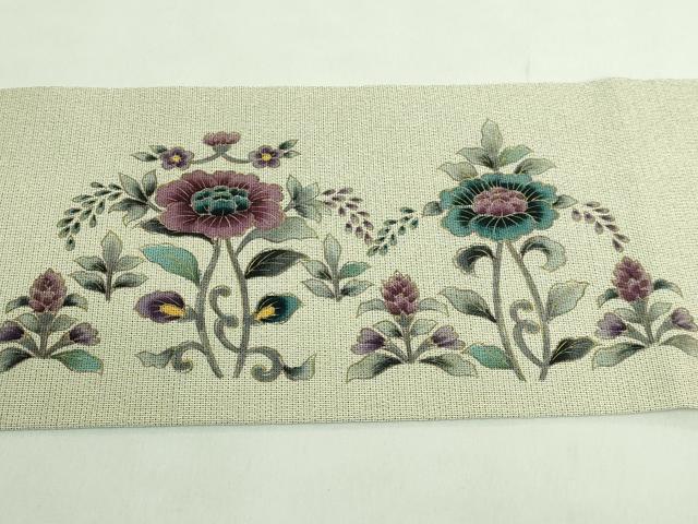 平和屋着物●極上　本塩沢　九寸名古屋帯　更紗花鳥文　金彩　逸品　DZAB1831kh6