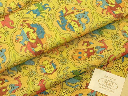 平和屋着物●極上　龍村美術織物　九寸開き名古屋帯　獅噛鳥獣文錦　逸品　DZAB1837kh6