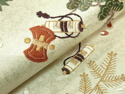 平和屋着物●極上　太鼓柄袋帯　総刺繍　飛鶴宝尽くし　金糸　逸品　DZAB1845kh6