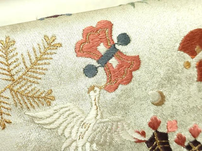 平和屋着物●極上　太鼓柄袋帯　総刺繍　飛鶴宝尽くし　金糸　逸品　DZAB1845kh6