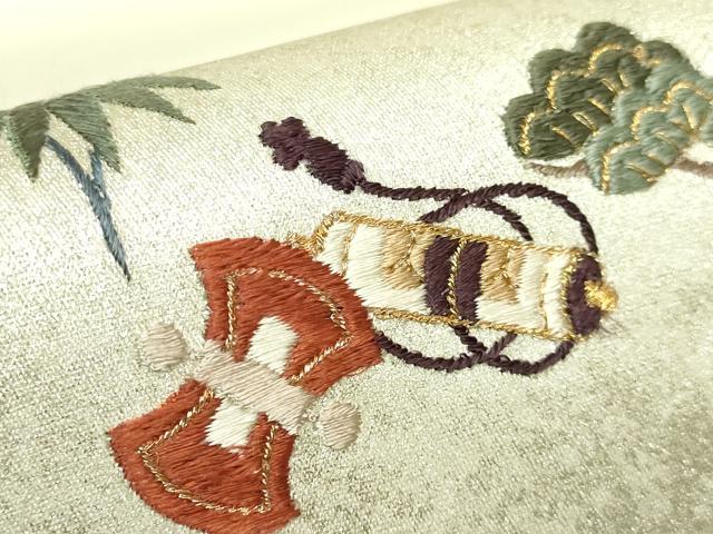 平和屋着物●極上　太鼓柄袋帯　総刺繍　飛鶴宝尽くし　金糸　逸品　DZAB1845kh6