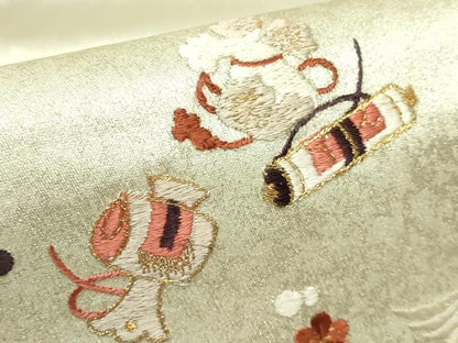 平和屋着物●極上　太鼓柄袋帯　総刺繍　飛鶴宝尽くし　金糸　逸品　DZAB1845kh6