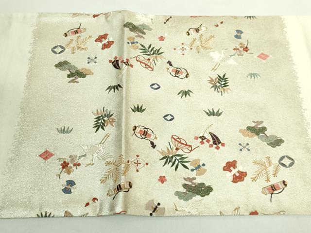 平和屋着物●極上　太鼓柄袋帯　総刺繍　飛鶴宝尽くし　金糸　逸品　DZAB1845kh6