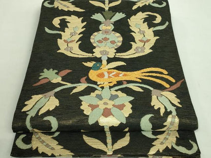 平和屋着物●極上　六通柄袋帯　鷹匠　波期花鳥更紗　金糸　逸品　DZAB1848kh6